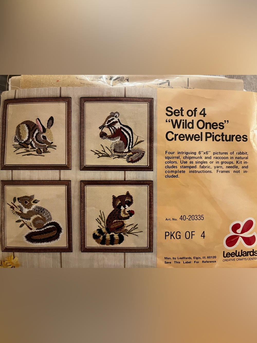 Vintage 1975 LeeWards “Wild Ones” Crewel Embroidery Needlepoint Kit w/Frames